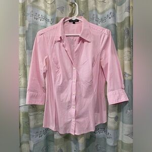 Express Design Studio women's pink and white striped dress shirt, size medium.